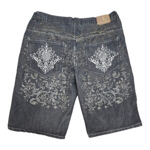 Vintage Y2K Red Ape Baggy Skater Embroidered Black Denim Jorts 40 Streetwear